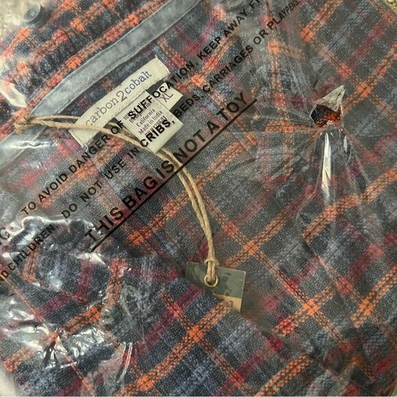 Carbon to Cobalt long sleeve button down blue and orange plaid size XL NWT - Picture 7 of 7